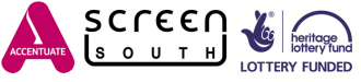 Screen South logo, Accentuate History of Place logo and Heritage Lottery Fund logo